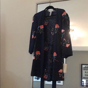 Rya navy robe with floral embroidery